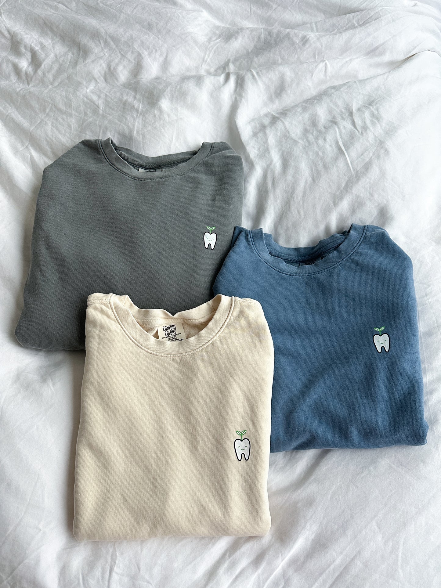 Rooting for You Lightweight Crewneck Sweater (Cream, Stone Blue, Light Gray)
