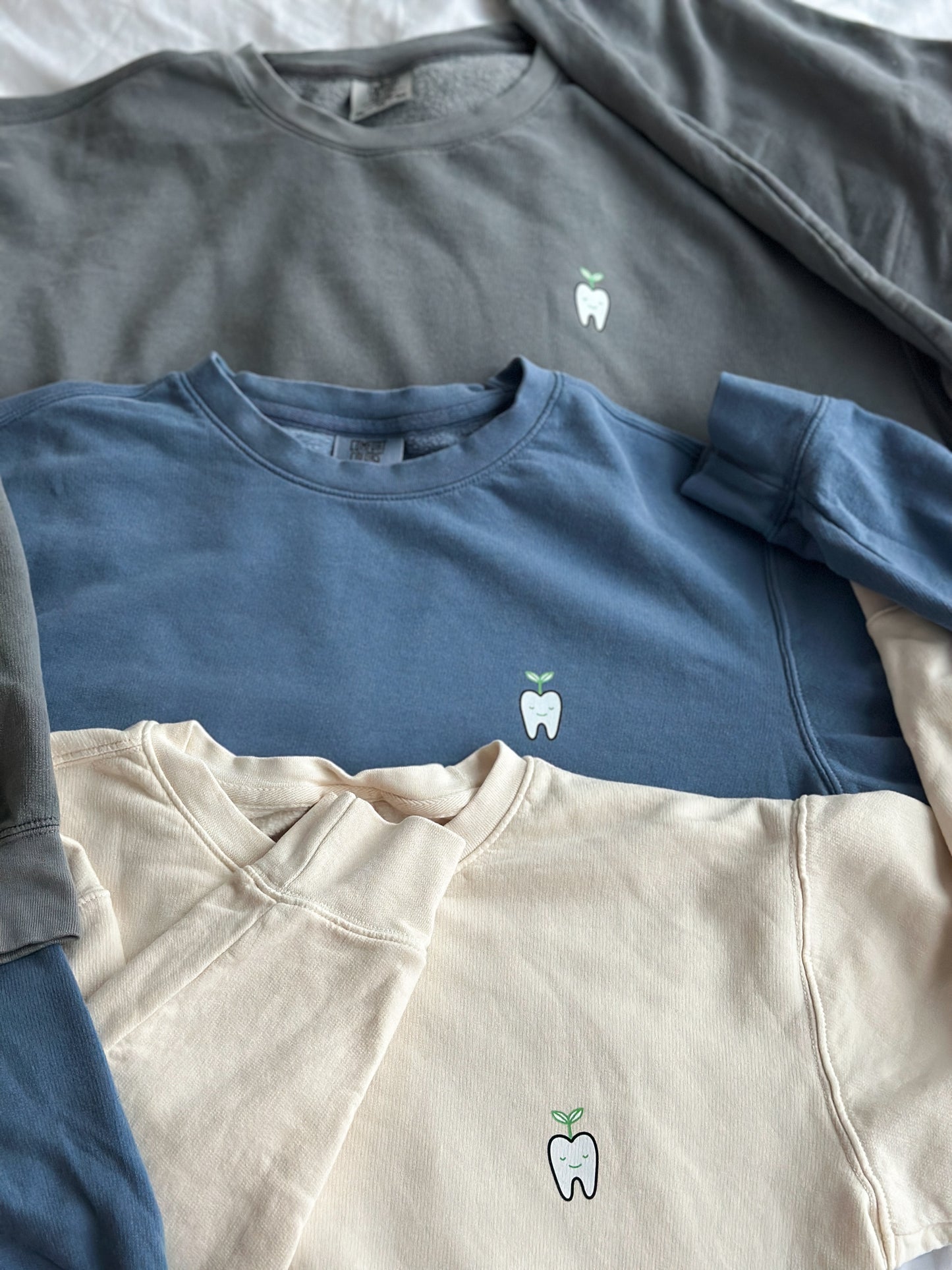 Rooting for You Lightweight Crewneck Sweater (Cream, Stone Blue, Light Gray)
