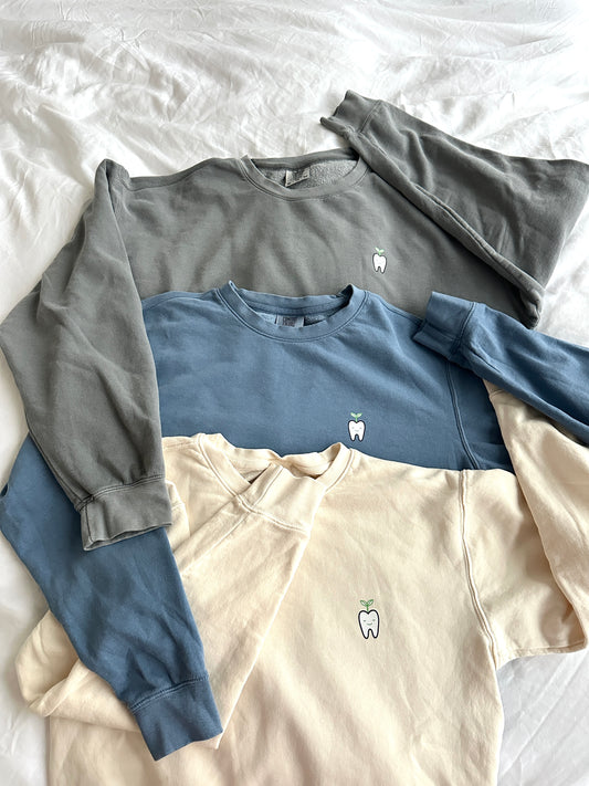 Rooting for You Lightweight Crewneck Sweater (Cream, Stone Blue, Light Gray)